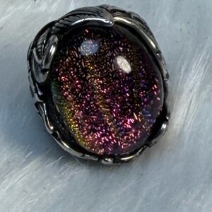 Handcrafted Iridescent Glass Statement Ring - Purple Multi